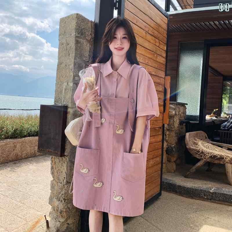 ジャンパー スカート オーバーオール 非常に 美しい ドーパミン パープル フェイク ツーピース ドレス 女性 夏 カレッジ スタイル 年齢を 減らす 腹部を カバー する スリミング オーバー オール ホット