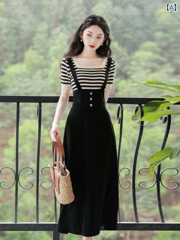 ジャンパー スカート オーバーオール 2025夏 フレンチスタイル サスペンダー ドレス ツーピース スーツ スリムフィット ブラック 美しい 小さい スカート