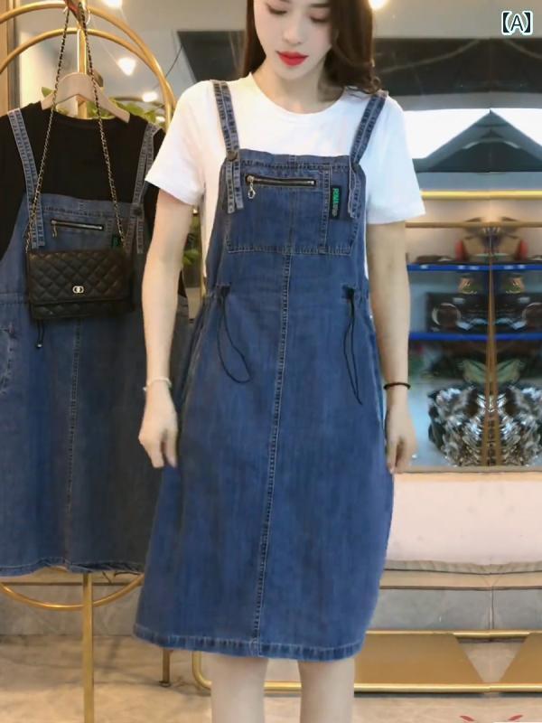ジャンパー スカート オーバーオール デニムの つなぎ合わせの フェイク ツーピース ドレス 女性用 2024夏 韓国で スタイリッシュな 年齢を 感じさせにくい ウエスト オーバー オール スカート
