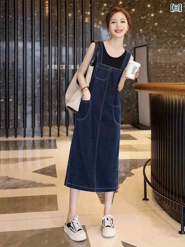 ゆったり ジャンパー スカート 2025年 韓国 かわいい デニムオーバーオール スカート レディース 春秋 夏 カレッジ スタイル ゆったり レトロ ミドル 丈 ドレス