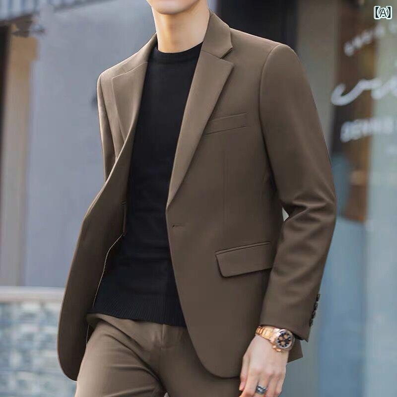スーツ セットアップ メンズ メンズ コーヒー 色の スーツ 春秋 スリムフィット な カジュアル 小さい ジャケット 韓国 の ウェディング トップス