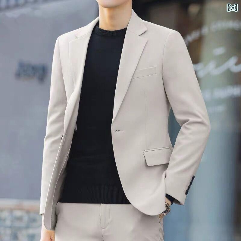 スーツ セットアップ メンズ メンズ コーヒー 色の スーツ 春秋 スリムフィット な カジュアル 小さい ジャケット 韓国 の ウェディング トップス