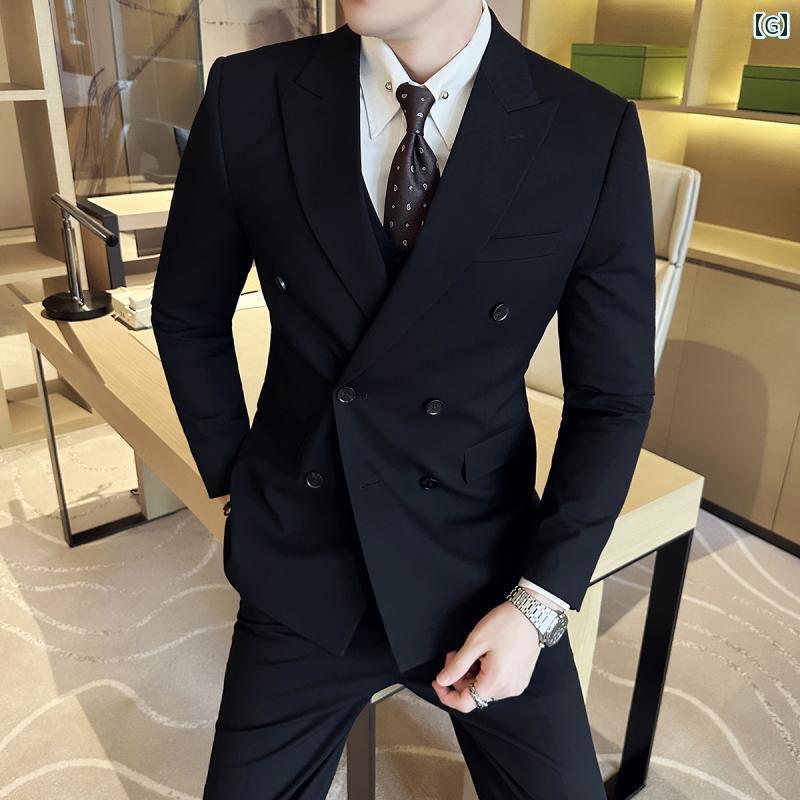 スーツ セットアップ メンズ 男性用 ダブルブレスト スーツ 韓国 スタイル スリムフィット 新郎 ウェディングドレス 英国 ハイエンド カジュアル ジャケット