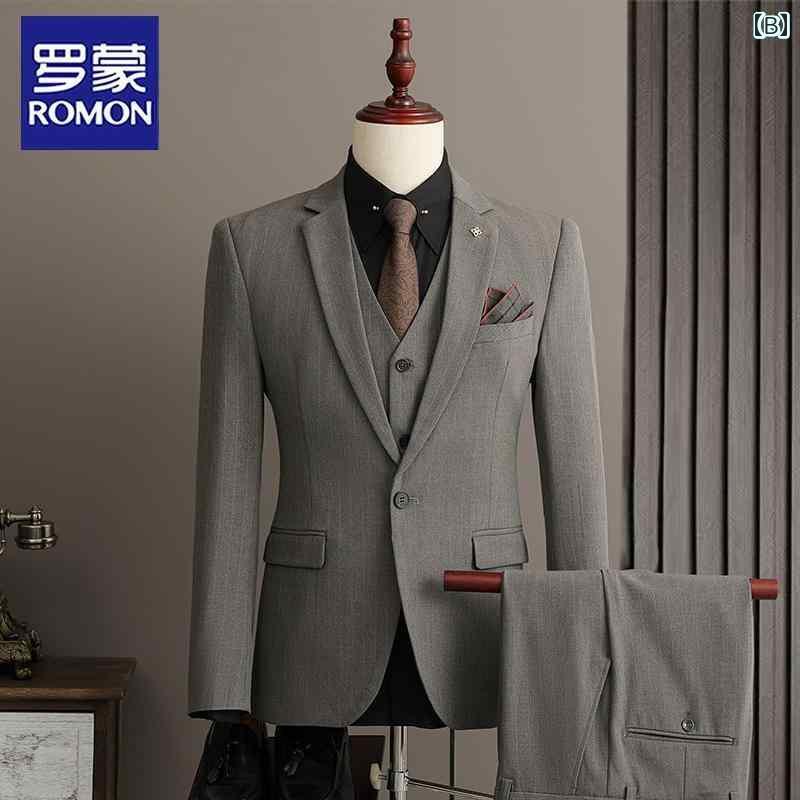 スーツ セットアップ メンズ ロモン スーツ メンズ ビジネス カジュアル プロ フォーマルウェア ストライプスーツ ジャケット 新郎 ウェディングドレス