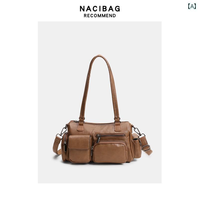 カジュアル バッグ ボストン ソフトレザー ボストン ピロー バッグ 2025 ハンドバッグ ボウリング バッグ大容量 ショルダーバッグ レトロ メッセンジャーバッグ