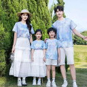 お揃い ファッション コーデ ペアルック カジュアル 2025夏の 新型 4人 家族の 親子 コーデ 美しい ティアードスカート スタイリッシュな カジュアル 半袖 スーツ