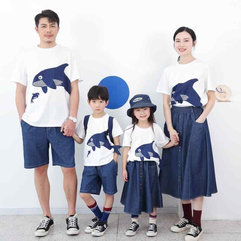 お揃い ファッション コーデ ペアルック カジュアル 2025夏 コットン Tシャツ クジラ 母子 親子 コーデ..