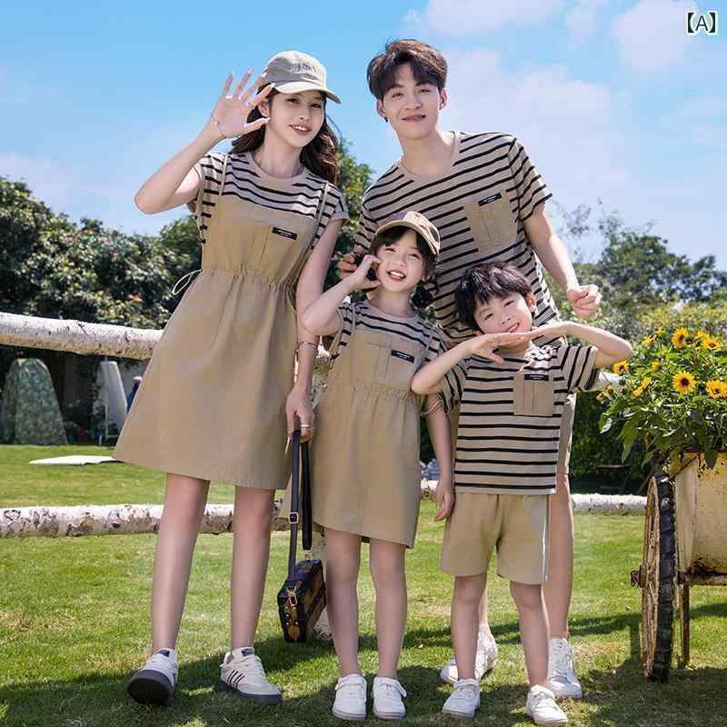 お揃い ファッション コーデ ペアルック カジュアル 34人 家族向け 親子 夏服 半袖の 父子 スーツ おし..