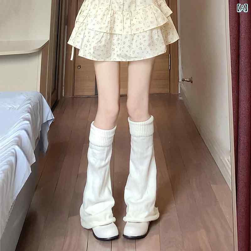 レッグ カバー ソックス レディース 脚の 形を 変える ニット ワイド レッグ ソックス 女性用 秋冬用 暖かい レギンス 乳 白色の パイルソックス Y2K フレア レッグカバー
