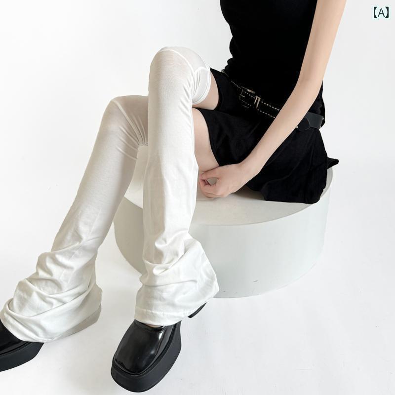 レッグ カバー ソックス レディース レッグカバー 膝上 フレア ワイド レッグ 軽く プレス スリミング 無地 ソックス JK ロング レディース 夏 スタイル ブラック パイルソックス