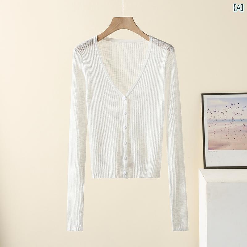 カーディガン 合わせやすい 着心地 な 赤い Vネック シングルブレスト 日焼け防止 竹 ノット リネンニ..