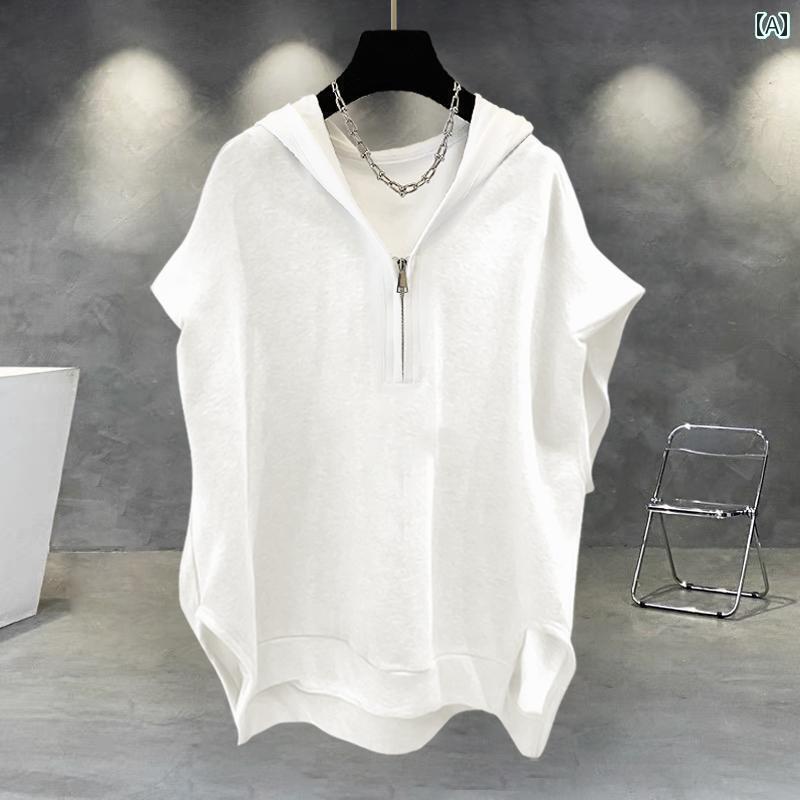 ノースリーブ パーカー フィットネスにも ジッパー 付き フード付き ノースリーブ Tシャツ メンズ サマー イン 韓国 無地 カジュアル 万能 学生 ウエスト...
