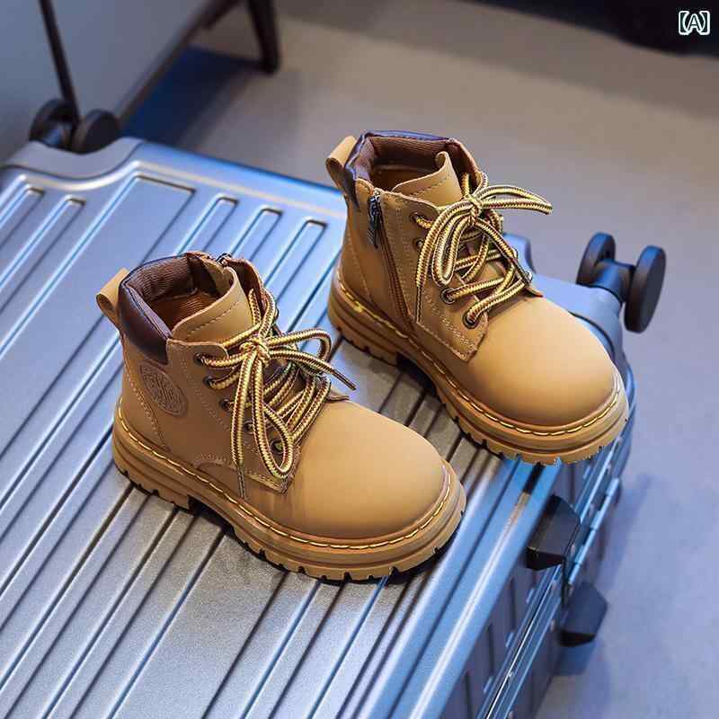 子供用 おしゃれ ブーツ 靴 革 黄色の ブーツ 子供用 男の子用 ショート 女の子用 春秋 英国 風 冬用 裏起毛