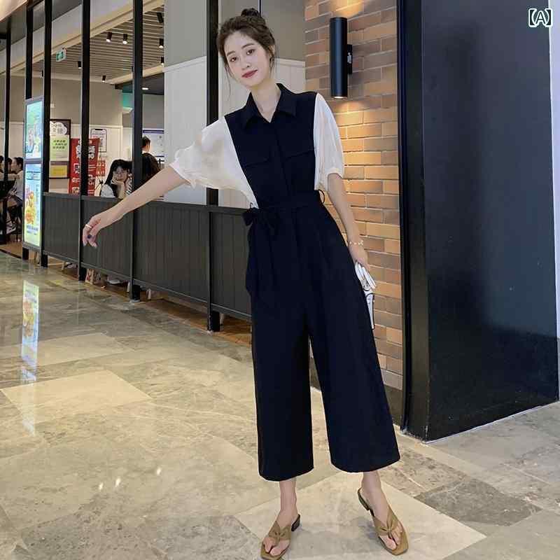 サロペット ハイセンス レディース 2024夏 ハイウエスト スリム ワイド レッグ パンツ レディースカジュアル 万能 シフォン ワークウェア 九分丈 ジャンプスーツ