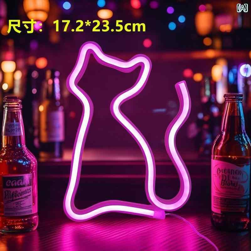 LEDライト デコレーション 店舗用にも LED 猫 ネオン ライト チェック イン 背景 壁 バー ゲーム ルーム 雰囲気 ガーリー 寝室 装飾