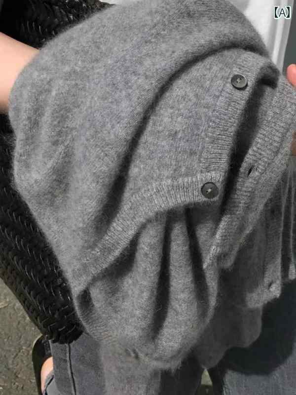 グレーニットカーディガン グレー ウールカーディガン レディース ラウンドネック ニット セーター ジ..