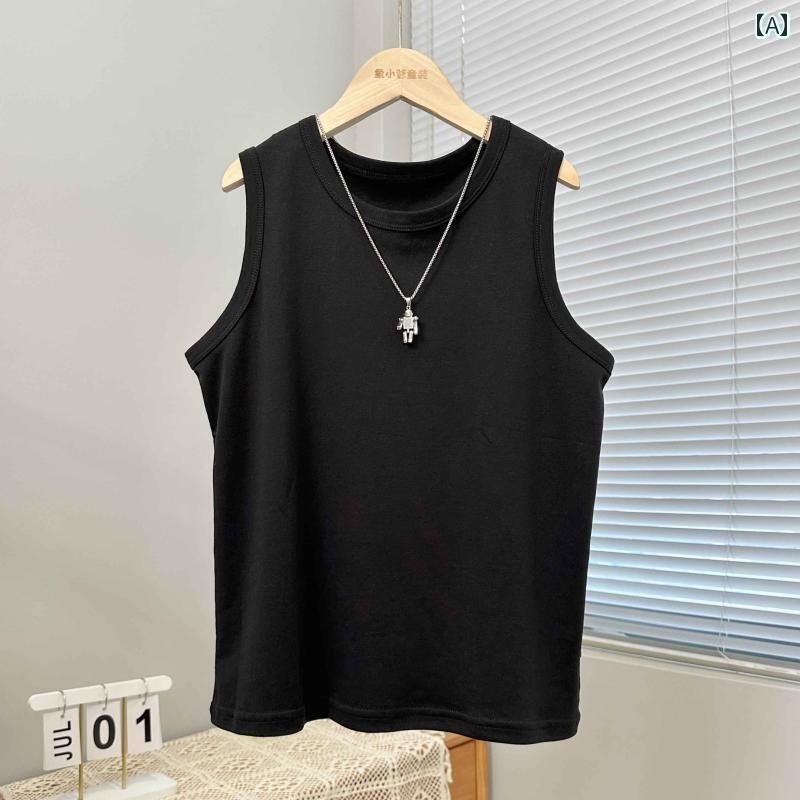 キッズ用 ノースリーブ タンクトップ 子供用 ノースリーブ シンプル スモール ベスト 夏用 綿 薄手 ボ..