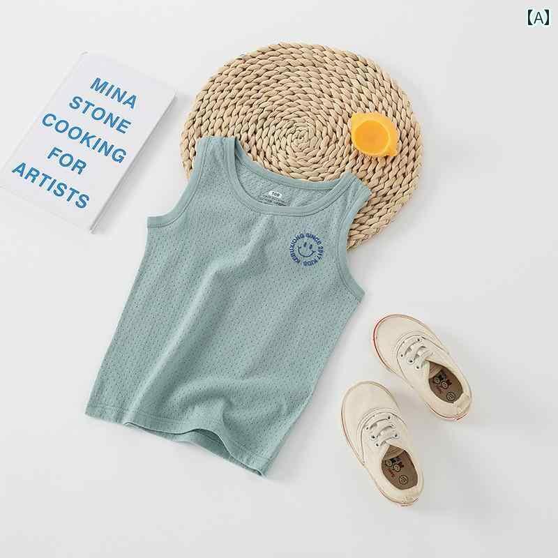 キッズ用 ノースリーブ タンクトップ 子供用 夏用 コットンベスト 薄手 ジャカード メッシュ 通気性 吸..