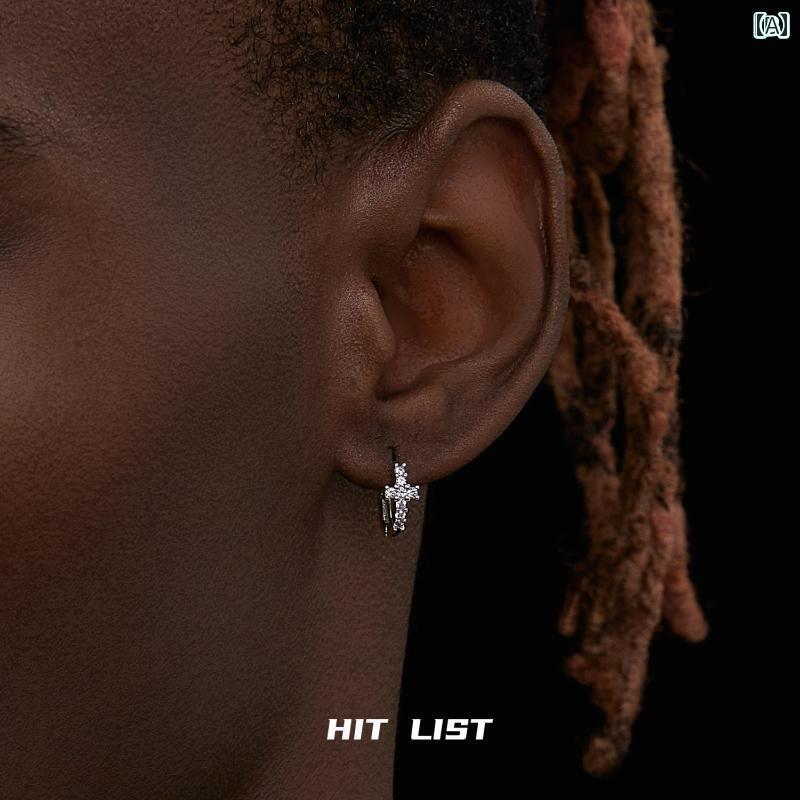 ピアス イヤリング メンズ HIT LIST クロス イヤリング 925 スター リング シルバー メンズ レディース 高級 クール アメリカン ヒップ ホップ ラインストーン