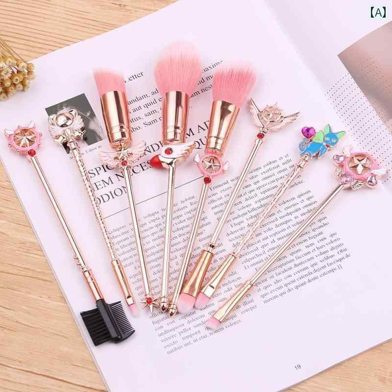 メイク ボックス 収納 カードキャプター さくら 八分丈 メイクブラシセット メタル ハンドル 付き セーラームーン ブラシ セット ガーリーな メイク ツールの フル