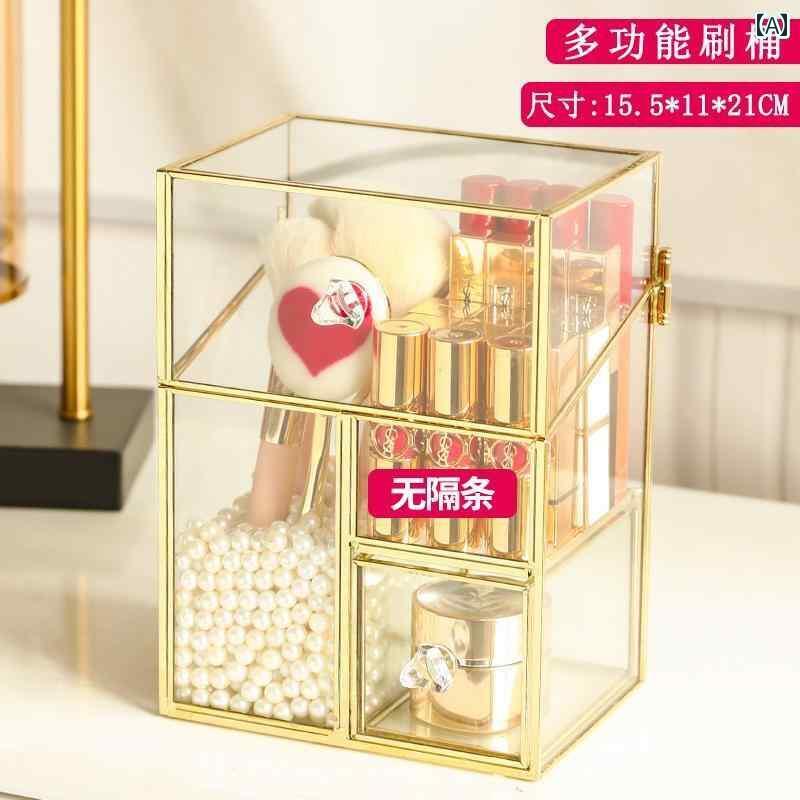 化粧 おしゃれ ボックス 北欧の 化粧 ブラシ 収納 バケツ ガラスパール チューブ 口紅 ボックス 蓋 付き 防塵 卓上