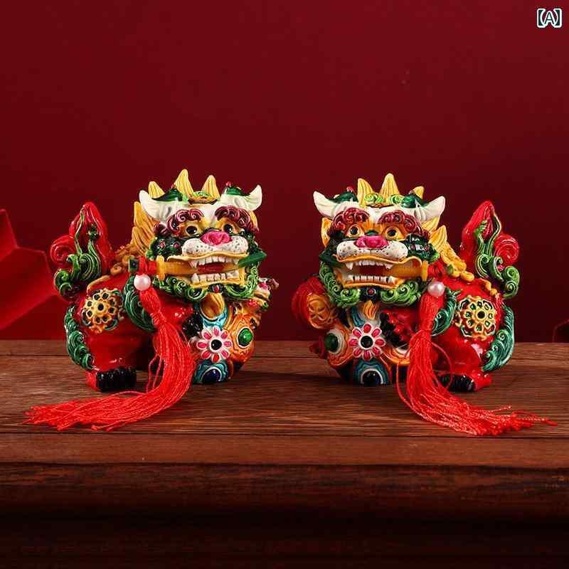 アンティーク 雑貨 飾り チャイナ風 お土産 龍と 獅子の 磁器 ギフト