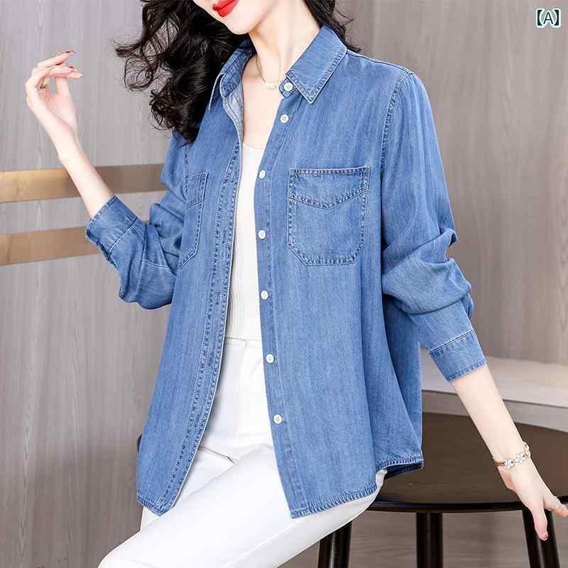 デニム ジャケット レディース シャツ 中年 レディース 春服 母 デニムジャケット 2025 春秋 トップス 夏服 薄手 シャツ