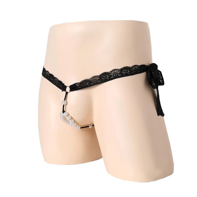 Tバック パンツ フィット 男性用 メンズ セクシー レース パール 下着 T バック パンツ ビーズ 付き ローウエスト 通気性