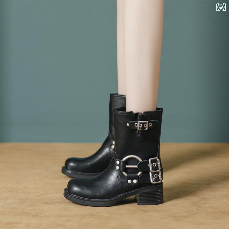 おしゃれ レディース ブーツ スクエアトゥ ウエスタン カウボーイブーツ レディース 2024秋 革 レトロ ..