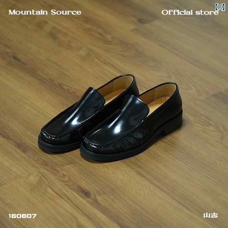 メンズ ローファー 靴 MOUNTAOURCE スリッポン フラット パテントレザー クリーン フィット プリーツ ..