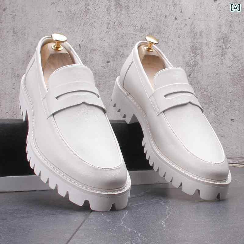 メンズ ローファー 靴 メンズ 白 革靴 英国 風 ビジネス スーツ 白靴 スリッポン ローファー 厚底 インナー ハイト プラットフォーム シューズ