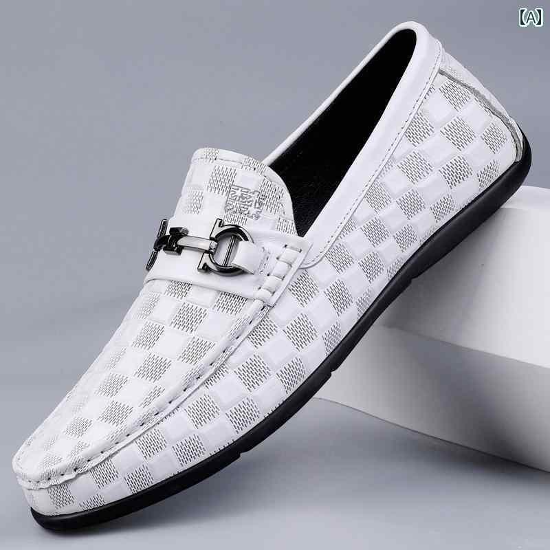 メンズ ローファー 靴 メンズ スプリング トゥシューズ 革 トップレイヤー レザー ソフト ソール ホワイト ドライビングシューズ カジュアル レザーシューズ ローファー