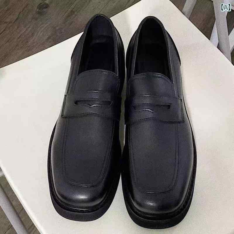 メンズ ローファー 靴 LY / 自作 メンズ 英国 スクエアトゥ レザーシューズ レトロ スリッポン ローファー 韓国 カジュアル 万能