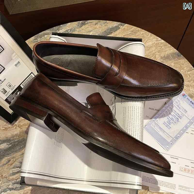 メンズ ローファー 靴 ローファー メンズ 革 靴 英国 風 スリッポン ビジネス フォーマル カジュアル ブラウン ラビング カラー 厚底 結婚式 新郎