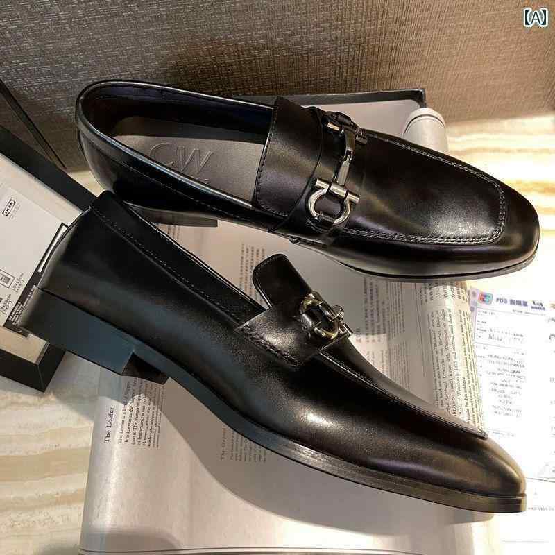 メンズ ローファー 靴 CW 2024 夏 ローファー メンズ 革 シューズ 英国 風 スリッポン ビジネス カジュアル 明るい 馬 ビット バックル