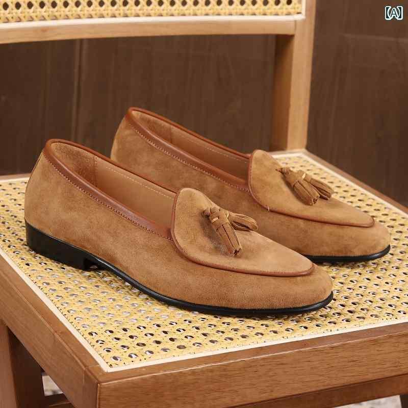 ローファー カジュアル おしゃれ タッセル ローファー メンズ 夏 スエード 英国 風 レトロ 革 スリッポン ビジネス カジュアル 通気性 ゆったり シューズ