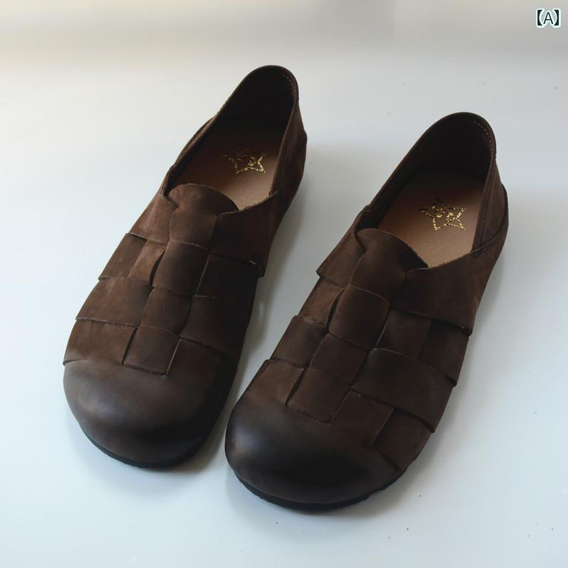 メンズ モカシン カジュアル シューズ メンズシューズ 春夏の スリッポン レトロ シングル シューズ 仏教 革 ソフト ソール サンダル 織り チャイナ風