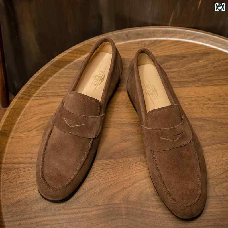 カジュアル シューズ 男性用 メンズ スリッポン ローファー 牛 スエード 通気性 ビジネス カジュアル ..