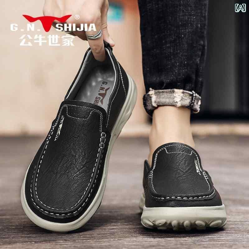 カジュアル シューズ 男性用 ブルズ ファミリー レザーシューズ メンズ サマー ビジネス 革 ソフト ソール スリッポン メンズカジュアル レースアップ ブラック モカシン