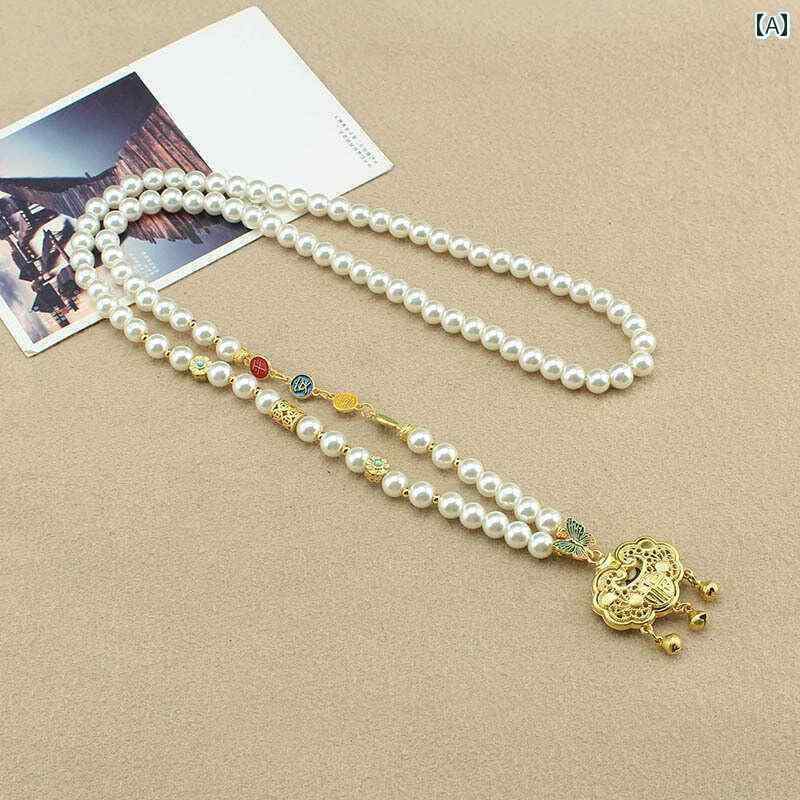 レディース ペンダント トップ ジュエリー 平和と 喜びの フェイク パールネックレス 女性 漢服 ペンダント 万能 民族 風 服飾 アクセサリー レトロ