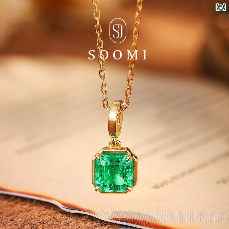 レディース ペンダント トップ ジュエリー SOOMI グリーン スモール スクエア 925 シルバー 栽培 ムゾ カラー コロンビア 産 エメラルド ユニバーサル バックル ペンダント ネックレス レディース