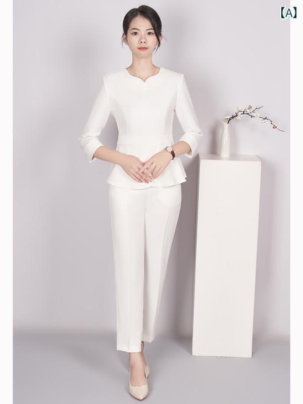 ユニフォーム エステ 事務服 高級 美容 室の 美容師の 作業着 女性 スチュワーデスの ジュエリー ホテルの フロント デスクの 受付の プロの 仕事 着 スーツ