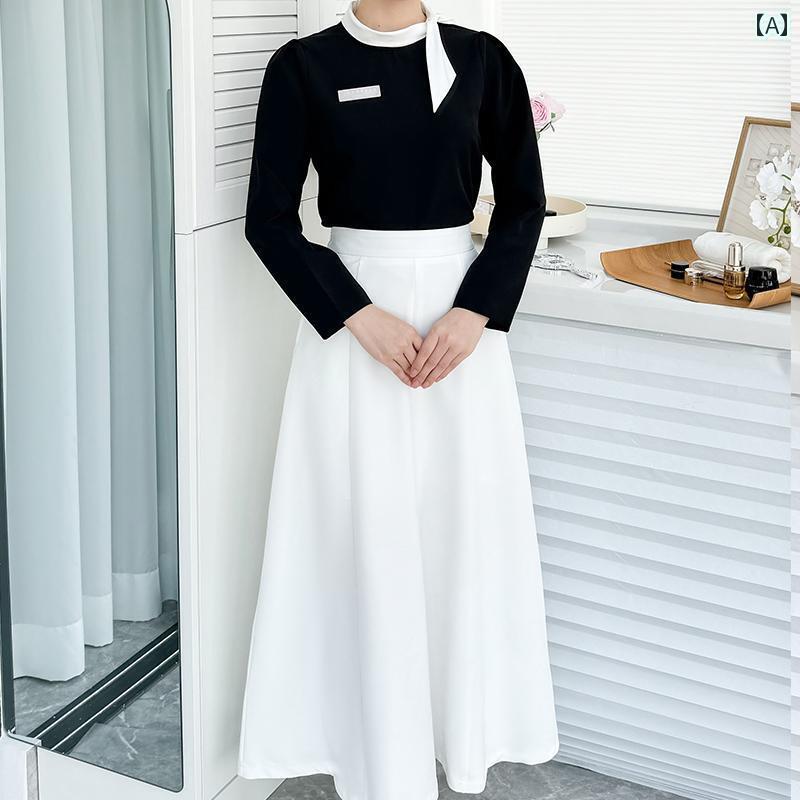 ユニフォーム エステ 事務服 韓国 秋冬 高級 美容 室 ホテル フロント クラブ 作業着 衛生 技術者 服 スカート スーツ