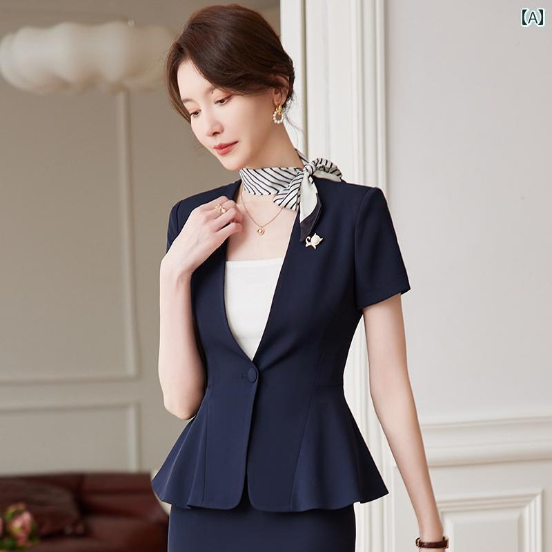 ユニフォーム エステ 事務服 半袖 スーツ スカート レディース 夏 美容師 作業着 高級 美容院 マネージャー フロント 受付 プロ