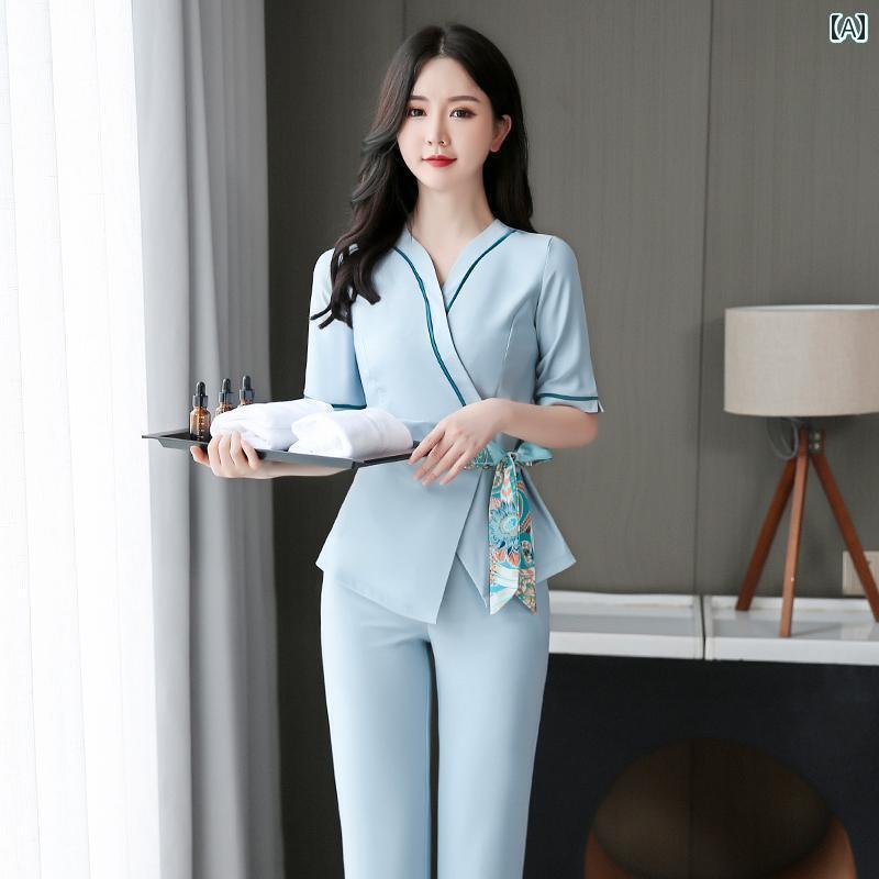 ユニフォーム エステ 事務服 スパ ペディキュア 女性 技術者の 服 高級 耳 かき 美容 室 健康 センター 作業着 スーツ フットバス