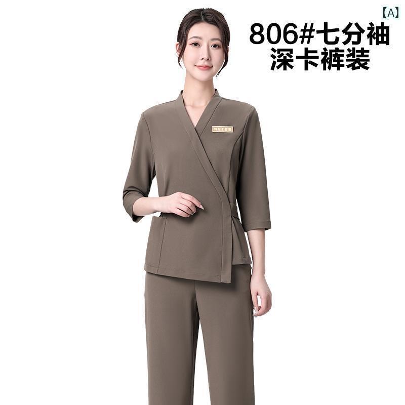 楽天北摂軽太郎便ユニフォーム エステ 事務服 女性用 美容師 作業着 高級 健康 センター 足 マッサージ 店 技術者 スーツ と スリム ホテル