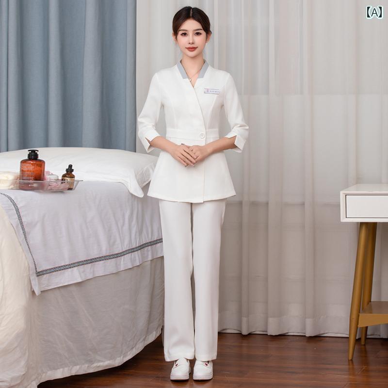 レディース 事務服 ユニフォーム 韓国 美容 室 作業着 女性用 皮膚 管理 フロント デスク 医療 技術者 服 セット 353