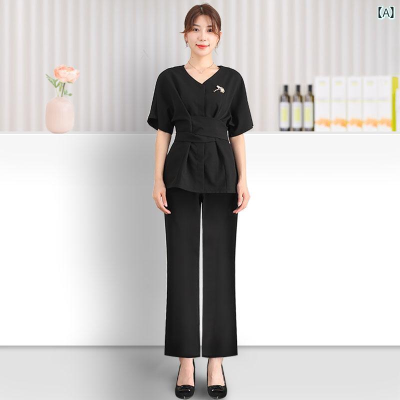 レディース 事務服 ユニフォーム 美容師 作業着 レディース 秋冬 高度 医療 美容 サロン 黒 スーツ 健康 スパ 技術者