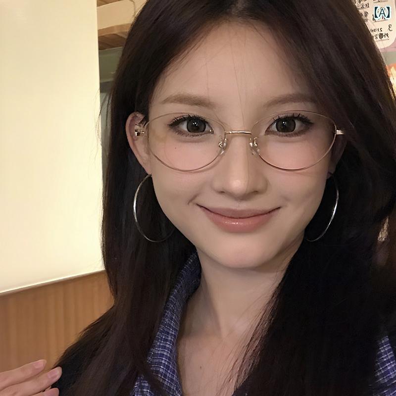 韓国 おしゃれ めがね 近視の レディース 金色の 縁取りの ミルク コーヒー 色の メガネ。 オーバル型..