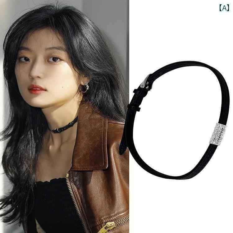 ネック アクセサリー 首輪 孫 千 涛 シュナ 同じ ネックレス チョーカー ホット ガール ブラックレザー ロープ カラー 女性 ネック ストラップ 2024 花火 ファミリー